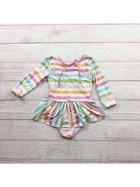 SweetHoney Multicolor Striped Long Sleeve Girls Skirted Swimsuit 6